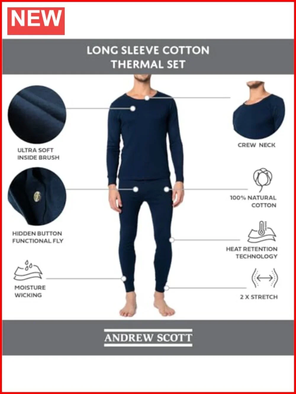 Men's 2-Piece & 6-Piece Base Layer Long Sleeve + Long Pant Thermal Underwear Set